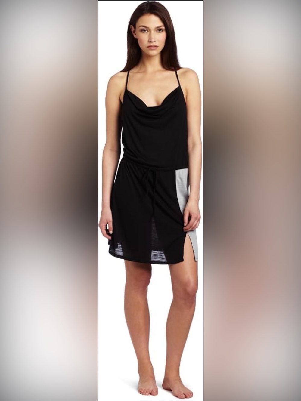 Josie Black Strapless Cowl-Neck Drawstring Dress